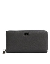 Dolce & Gabbana Dark Gray Leather DG Logo Zip Around Continental Wallet -   -  Dolce & Gabbana.
